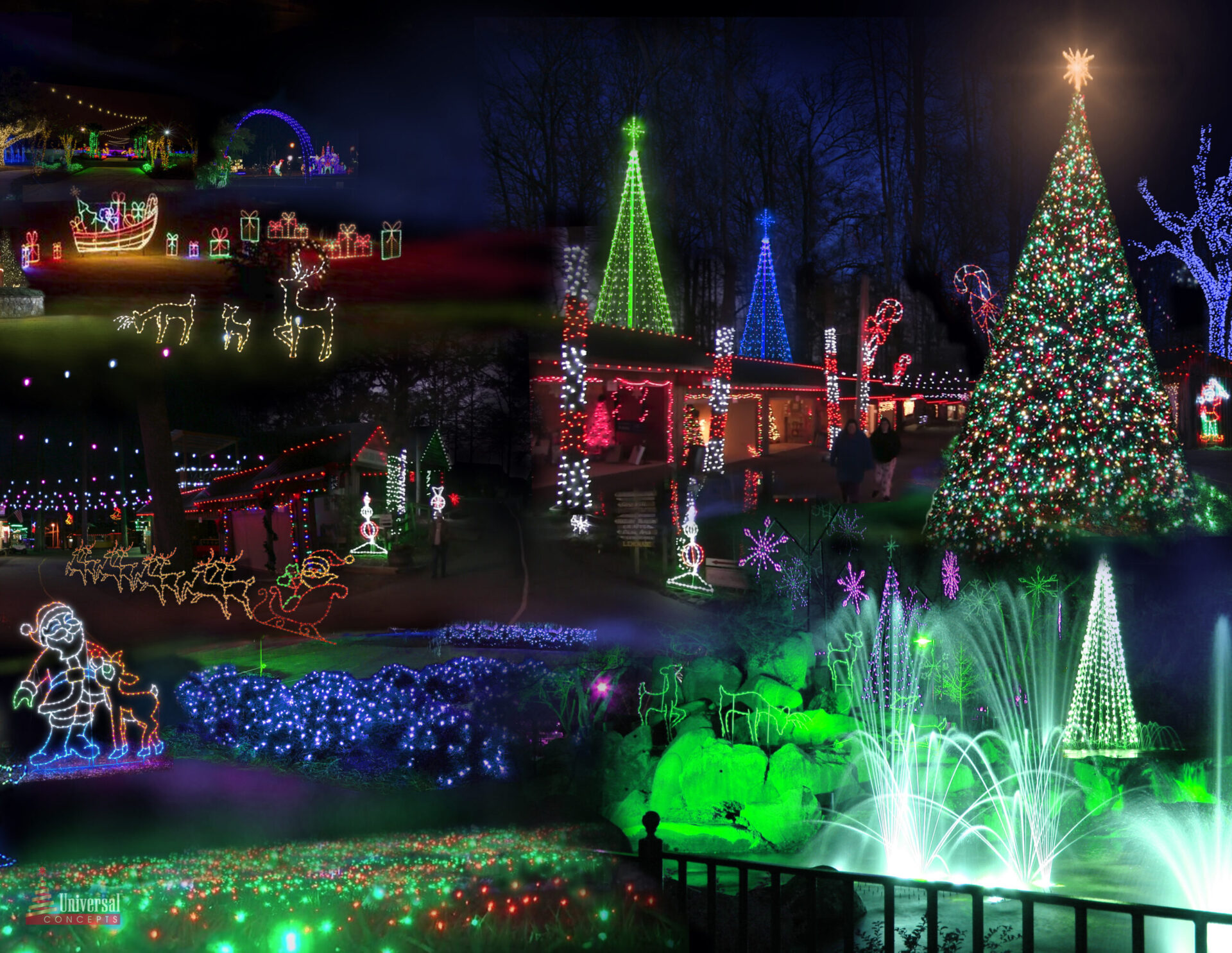 Collage of Light Show Displays for Christmas festivals