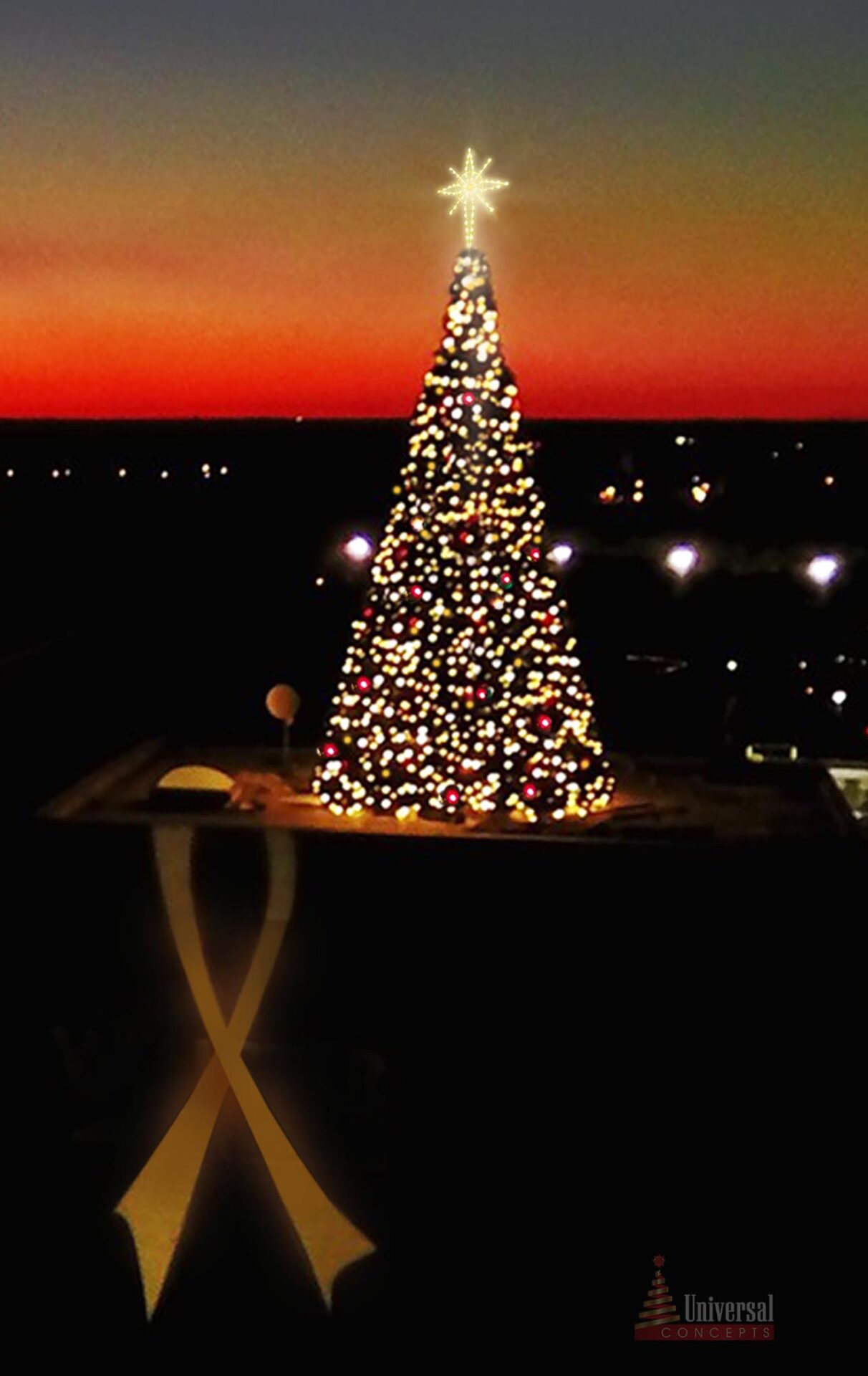 Giant Panel Christmas Tree on top of Hospital