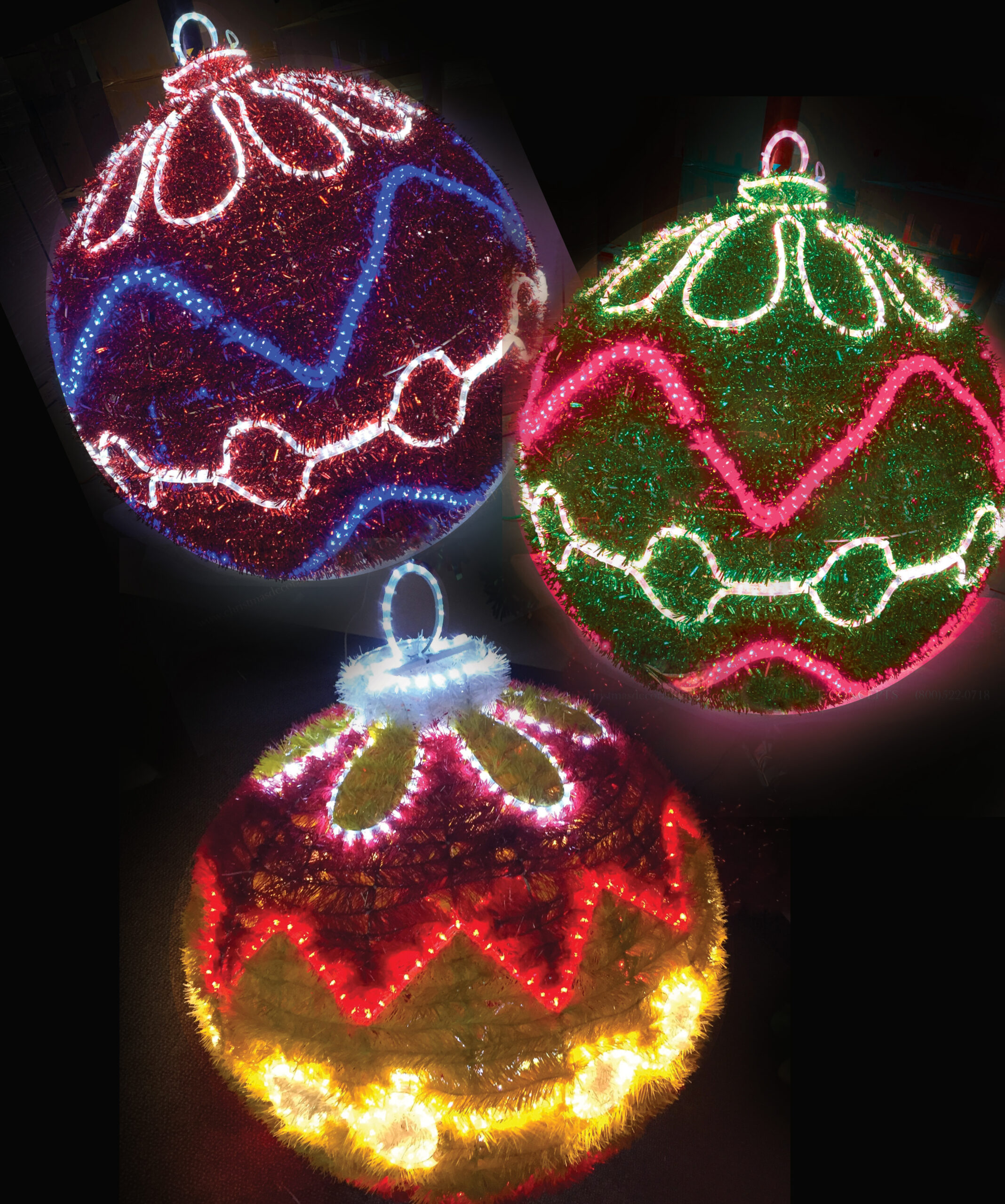 large garland and LED lighted christmas ornaments