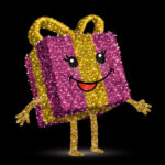 Give me high-five! Money character and gift box character giving high-five. Vector Illustration.